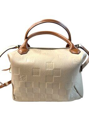 Cream Leather Satchel with Tan Handles